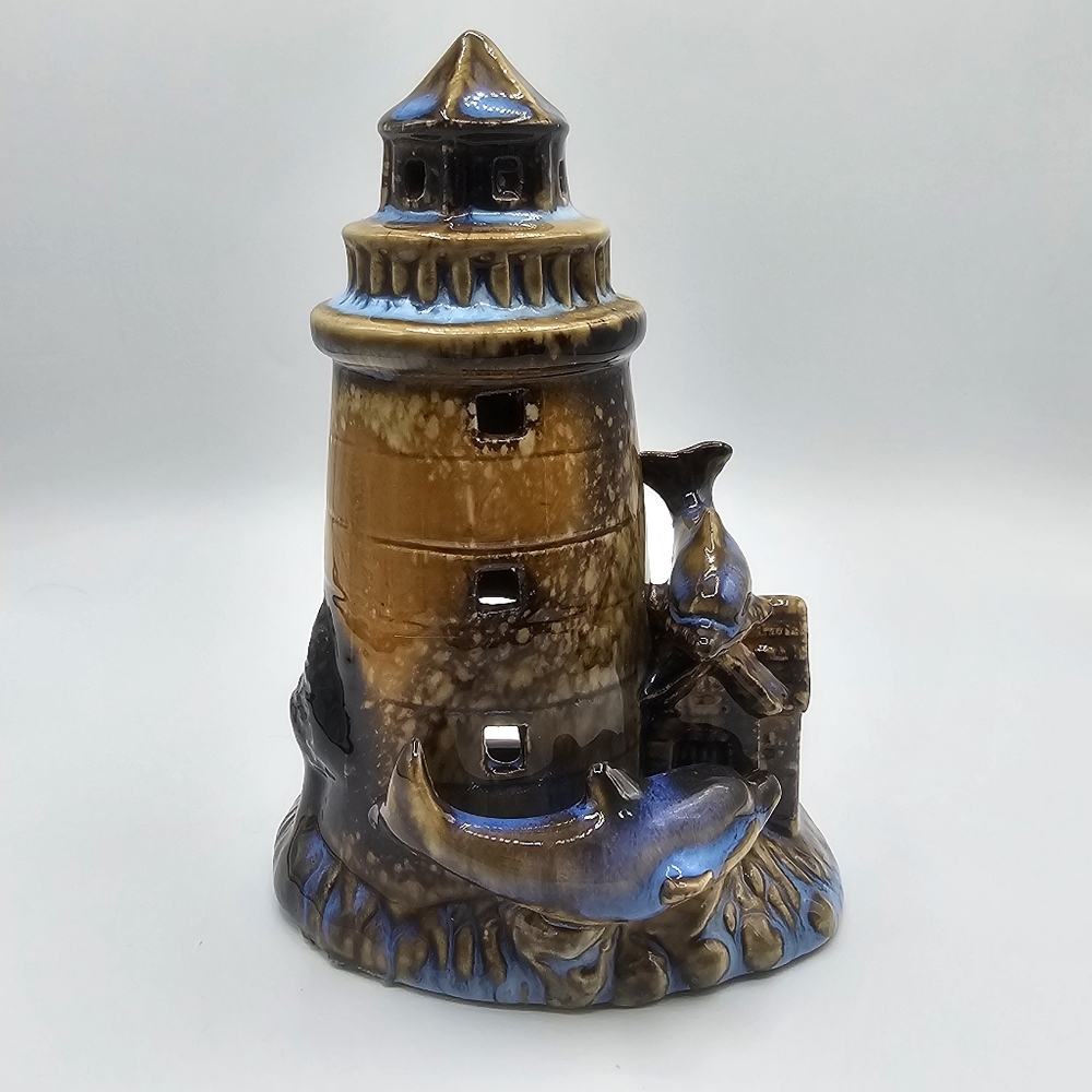 Tea Light Light House And Dolphin’s 6” X 4” Wide